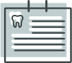 Dental appointment card or patient form icon with tooth symbol and lined text areas