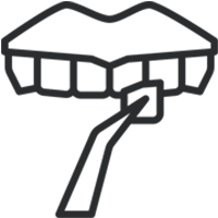 Hand holding a toothbrush cleaning upper teeth with visible gums illustration