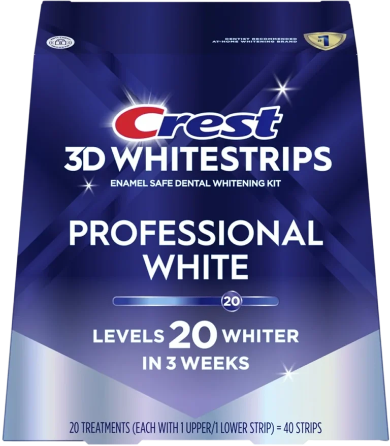 Crest 3D Whitestrips Professional White teeth whitening kit box display.